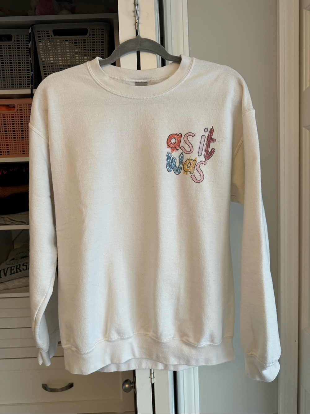 White Crewneck Sweatshirt with Multicolor "as it was" Harry Styles
